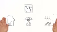 Zeichnungen von einem Haus, einem Strommast und einem Smart Meter